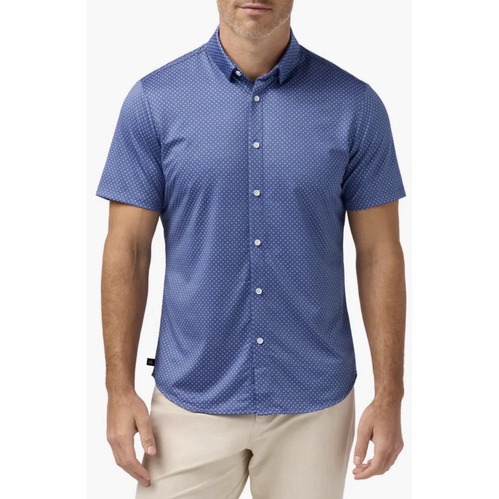 Mizzen+Main Halyard Classic Fit Blue Short Sleeve Button-Up Shirt Performance